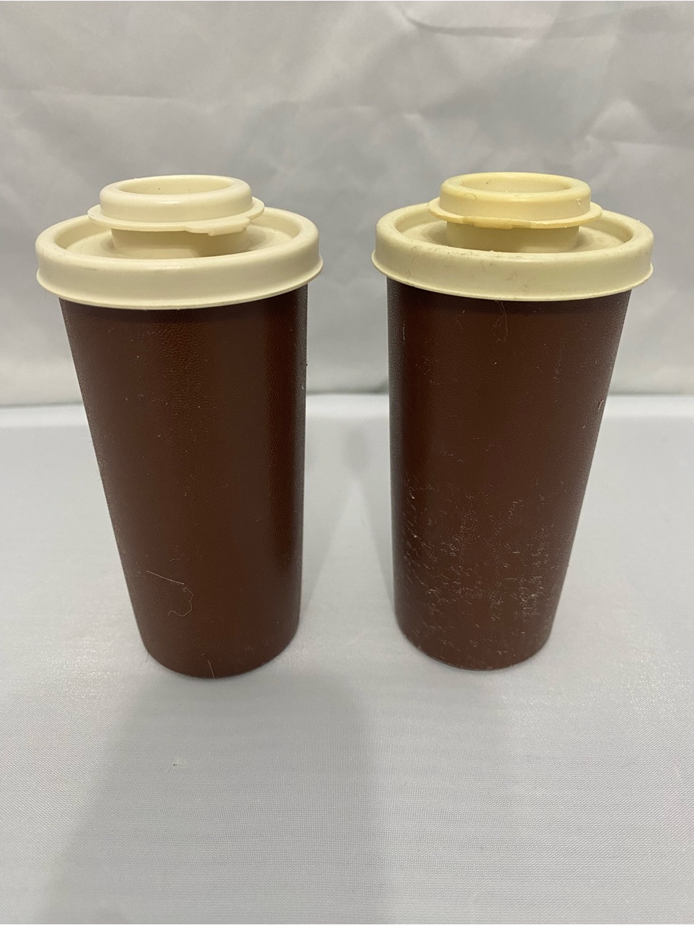 Tupperware Brown and Cream Salt and Pepper Shakers